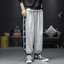 2021春秋款灰墙灰色宽松镭射字母印花卫裤A061-K703-P55，男装休闲裤，电商A061