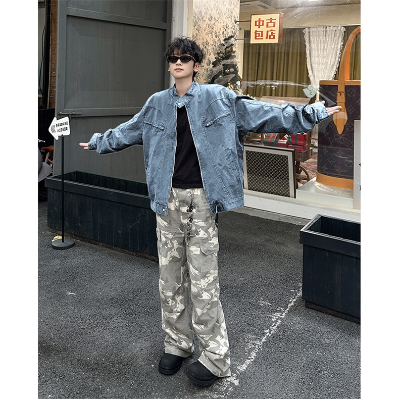 水洗纯棉立领牛仔外套男2024春秋季新款复古潮牌拉链短款纯色夹克,男装工装外套,星座410-7
