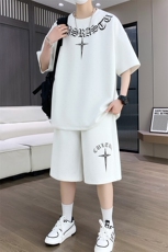 港风套装男宽松菠萝格满天星短袖T恤短裤痞帅套装TZ6626-P50，男装牛仔裤，星座310B-3