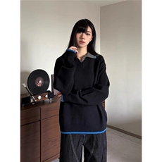 M39-P60美式复古撞色Polo翻领毛衣男女2025春秋冬宽松休闲，男装针织衫/毛衣，电商B323A