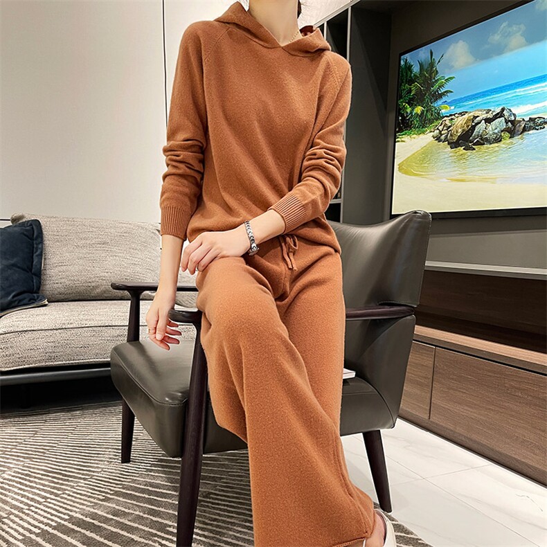 女2024秋新款宽松外穿羊毛衫两件套休闲套装慵懒风针织,女装套装/套裙,蒙特羊绒