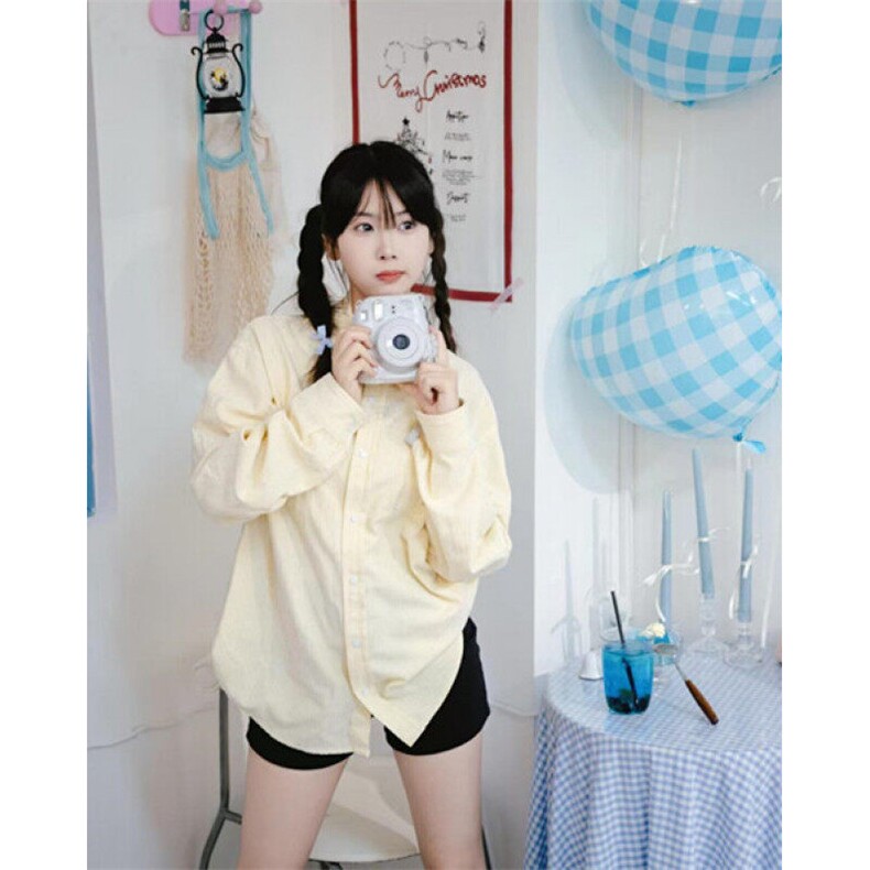 日系条纹长袖衬衫男女新款笑脸刺绣少年感休闲翻领bf衬衣 C2213图片