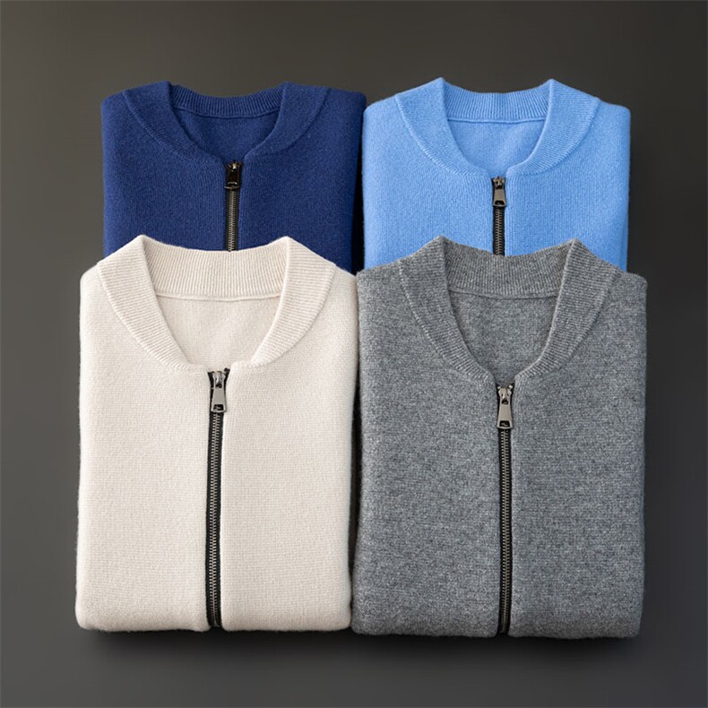 时尚男士羊绒棒球服高端品质保暖舒适经典蓝色百搭潮流,男装羊绒开衫,台绒羊绒