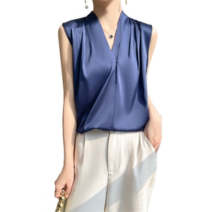 西装内搭小衫女2025夏无袖上衣仿真丝缎面吊带背心西服打底衬衫图片