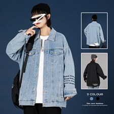 2021秋新蒙马中性风特大码男破洞字母刺绣牛仔夹克外套NJ8023-P70，男装夹克，电商A001