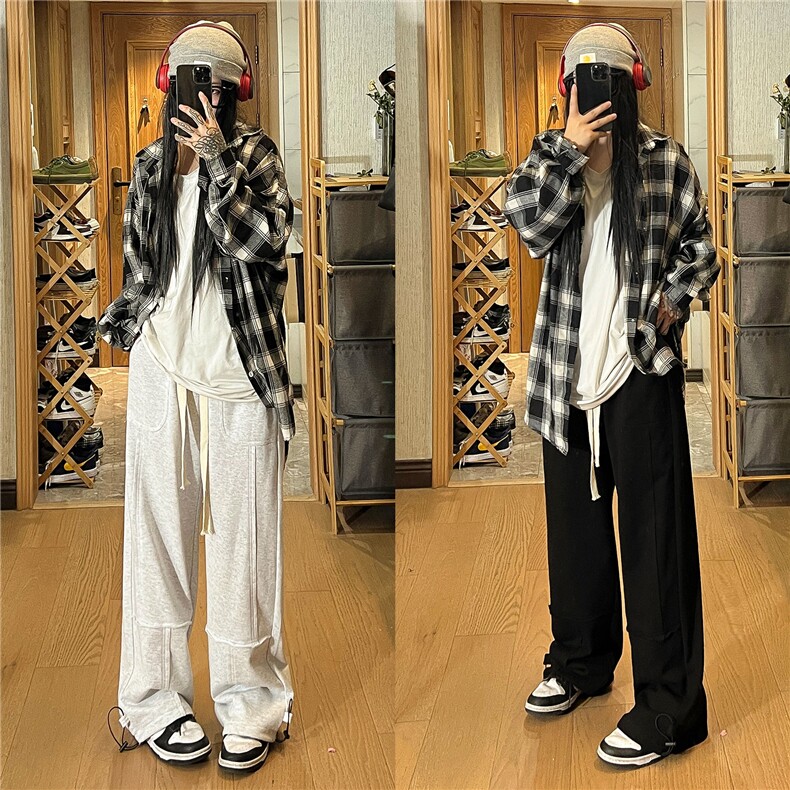 2026秋季新款毛边拼接贴袋抽绳卫裤女模XZ604-KP81-P55控68,男装休闲裤,星座604
