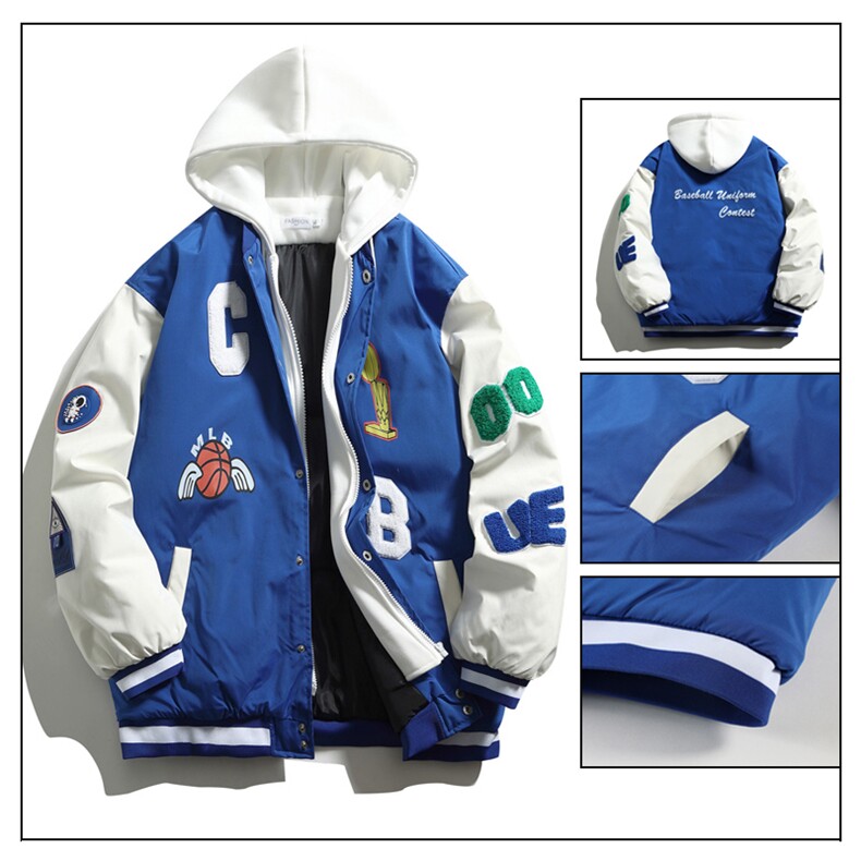 棒球服夹克棉衣2023假两件连帽棉服棉袄男女外套 3317-P90 控138图片