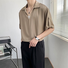 夏季新款冰丝面料套头中袖衬衫五分袖纯色拼接下摆A328-2231-P50，男装衬衫，星座406