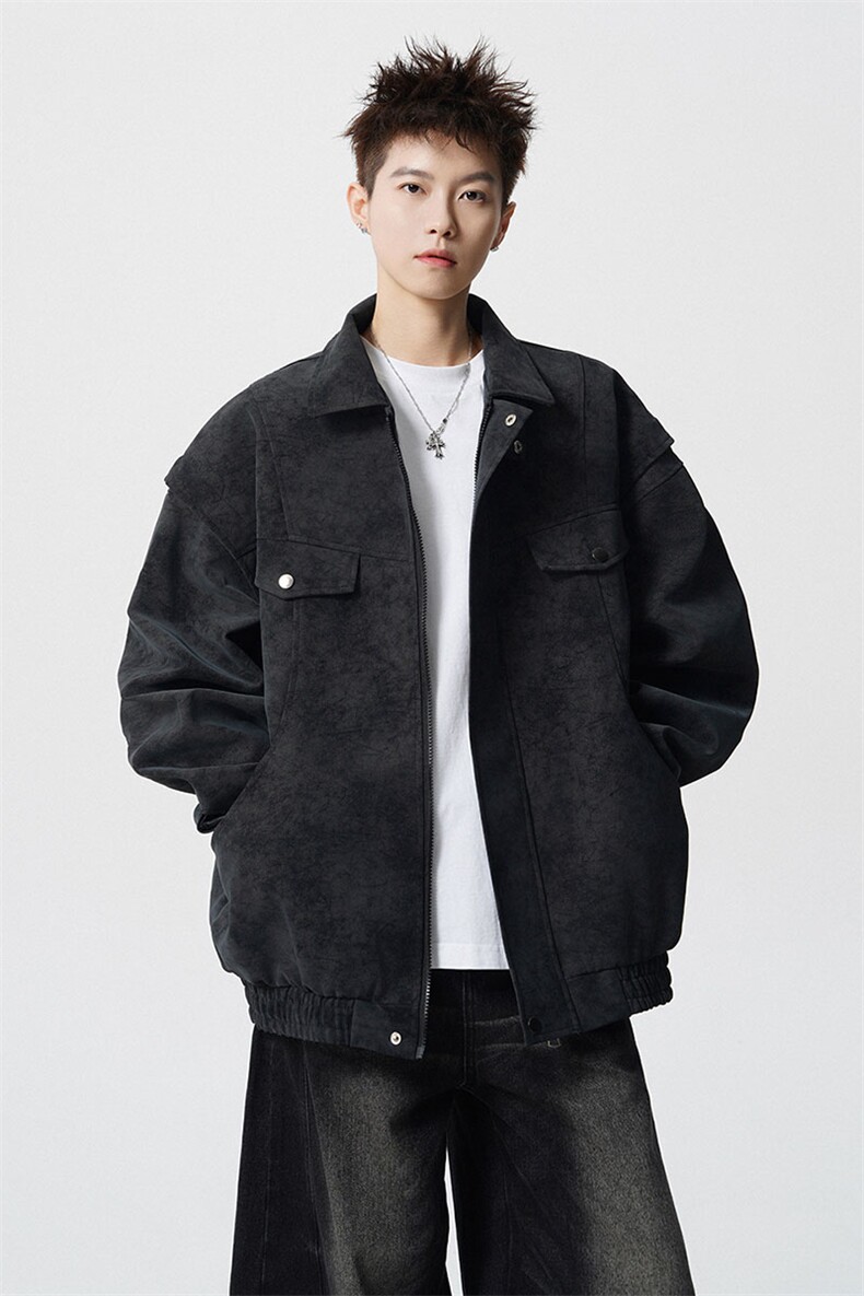 可二开雾霾脏脏灰解构大码M-5XL皮衣夹克立体图JK78087特P85控138,男装夹克,星座227-7