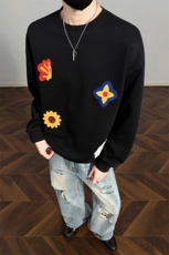 春季350g重磅华棉小众设计感花卉刺绣圆领卫衣男W24583-特P30控65，男装卫衣，电商A001