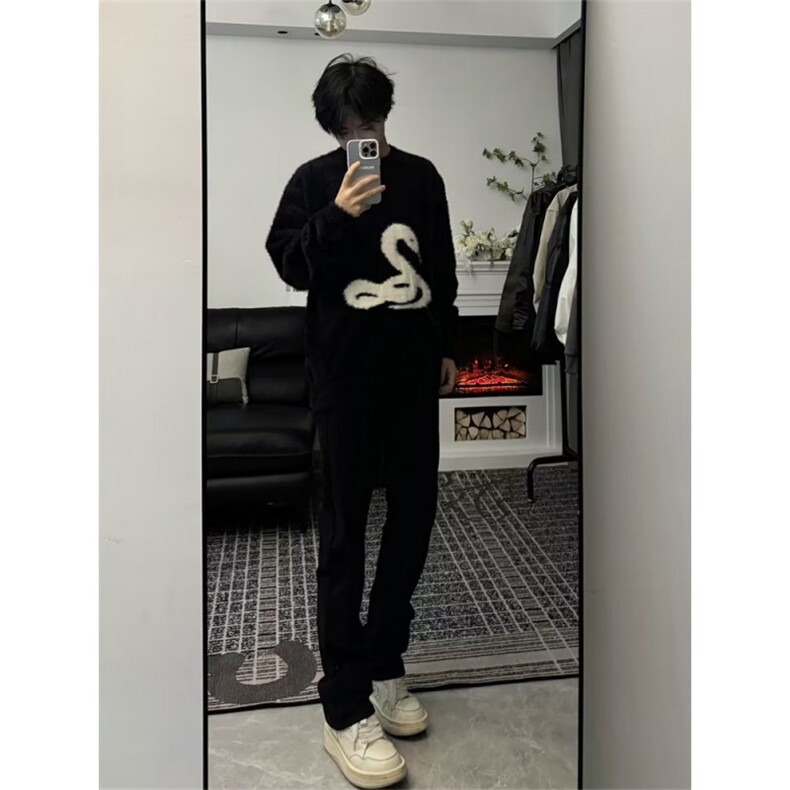 美式潮牌蛇形提花高级感毛衣男秋冬新款高街宽松M8819-P55,男装针织衫/毛衣,星座1109-3