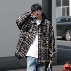 小香风夹克男韩版潮流拼皮帅气2023秋冬新款ins宽松外套W4740-P73，男装夹克，星座412-3