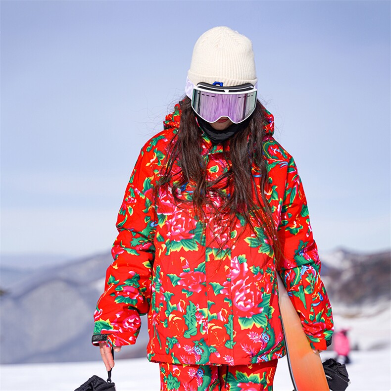 2024春东北大花袄民族风中性风防水滑雪服加绒保暖外套HF37-P175，男装民族服装，电商A001