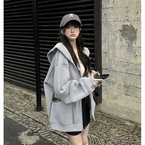 抖音得物高品质秋冬美式高街重磅结构辑明线纹理连帽卫衣外套W111