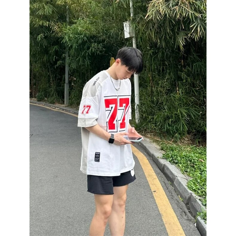 网图有货美式77冰球服t恤男复古运动高街休闲橄榄球服A437-P45,男装T恤,星座1505
