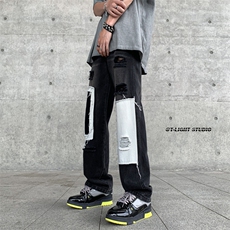 B221美式ins高街小众个性乞丐裤直筒破洞牛仔裤LK23099-P65控88，男装牛仔裤，电商B221