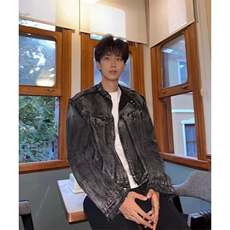 【有货】D2207-P80春秋季牛仔流苏毛边垫肩外套男水洗做旧夹克潮，男装夹克，星座603-2