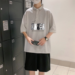 PL57100-P35 翻领短袖polo衫男大码胖子半袖t恤男有领保罗衫 模特图片