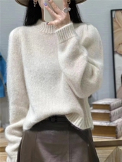 半高领针织衫女秋冬款高档宽松加厚针织毛衣加厚打底衫，女装针织衫/毛衣，半城羊绒