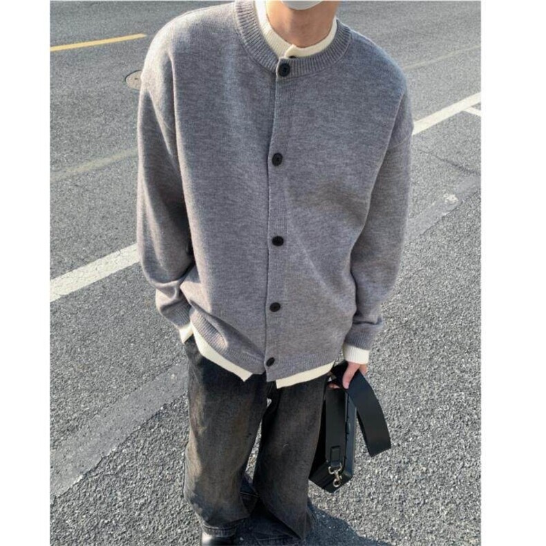 84897-特P65秋冬休闲纯色毛衣男针织衫打底衫纯色假两件开衫外套，男装针织衫/毛衣，电商D310B