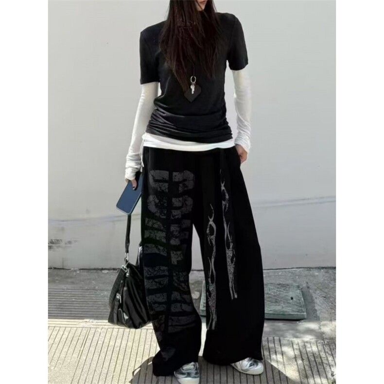 美式复古工装休闲裤印花百搭直筒垂感直筒长裤宽松阔腿裤子XK94，男装工装外套，星座601-1