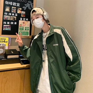 秋季新款拼色刺绣冲锋衣外套男宽松直筒痞帅夹克上衣W196-P58图片