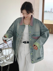 美式复古牛仔外套女2025春季新款盐系宽松小个子休闲渐变夹克上衣，女装短外套，浙宝305