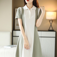 常规袖短袖免烫处理运动连衣裙撞色连衣裙沙丘废土风显瘦气质时尚，女装连衣裙，德尔信羊绒