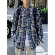复古格子衬衫男女春季慵懒风宽松休闲百搭街头衬衣外套C3008，男装衬衫，星座1116A（原606A-3）