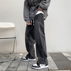 美式潮牌复古铆钉直筒牛仔裤男冬季宽松做旧休闲长裤RK1251-P43，男装牛仔裤，星座412-3