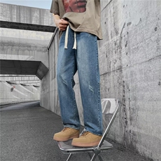 美式个性牛仔裤男韩版潮流痞子帅2026夏季新款ins直筒裤RK221-P39，男装牛仔裤，星座412