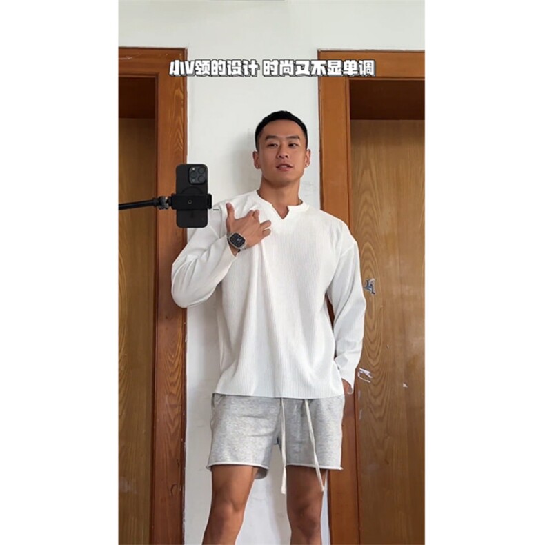 1506-1/TE751/P37美式v领长袖T恤男士2025秋季新款潮牌,男装T恤,星座1506-1
