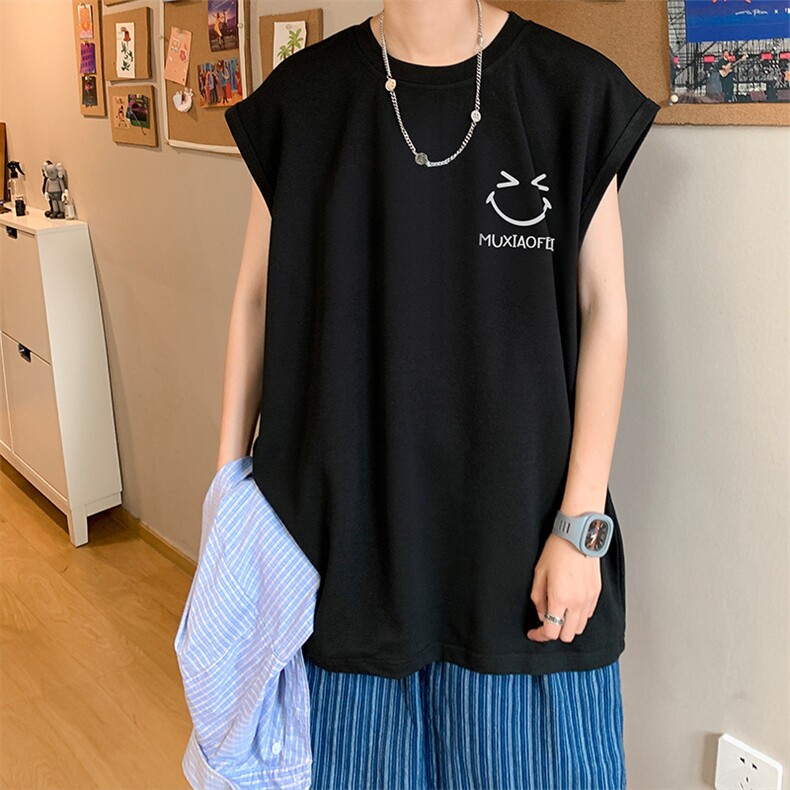 抖音供货、200克现货全棉印花背心宽松无袖T恤 D223A-BX2318-P25图片