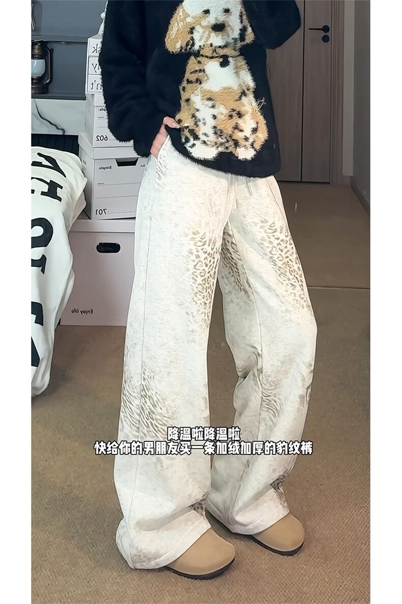 加绒豹纹休闲裤美式宽松卫裤加厚冬季运动裤男D52143-TP5098,男装休闲裤,电商A102