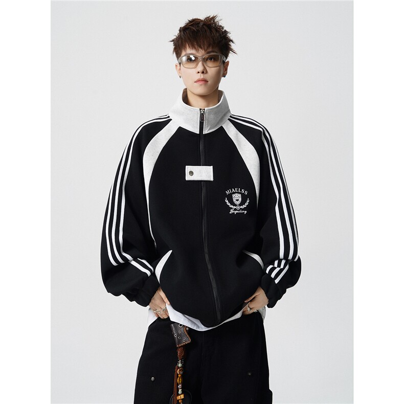 WY10190-特P60 420g重磅-高品质-条纹设计感大码保暖卫衣外套男图片