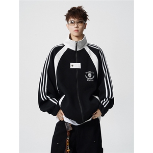 WY10190-特P60 420g重磅-高品质-条纹设计感大码保暖卫衣外套男图片