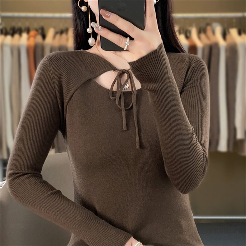 时尚女装55%羊毛披肩假两件针织衫显瘦修身长袖毛衣,针织衫/毛衣,暖姿羊绒