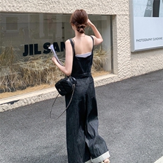 韩版复古牛仔连体裤女2025夏季新款气质时尚高级感显瘦休闲阔腿裤，女装套装/套裙，2C239