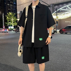 夏季薄款冰丝衬衫潮牌短袖短裤两件套装3546P65，男装衬衫，电商A309
