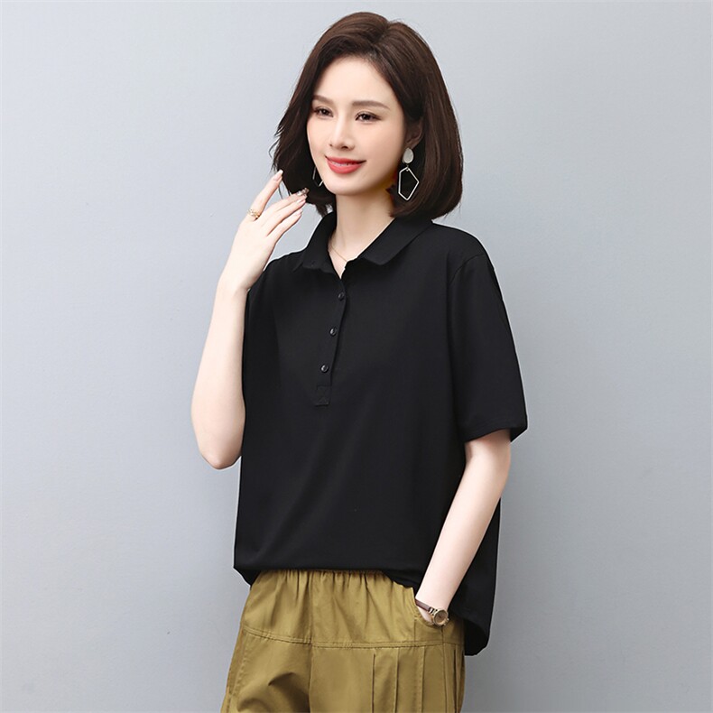 短袖T恤女夏季妈妈装2025年新款时尚休闲洋气翻袖polo衫运动上衣，女装T恤，涵誉