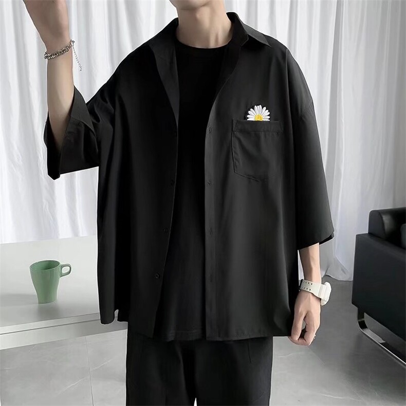 衬衫男短袖韩版潮流文艺帅气菊花2024夏季新款ins外套CY695-P23,男装衬衫,星座412-3
