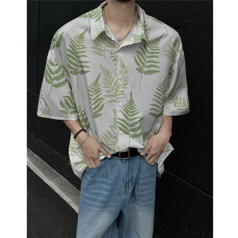 夏季新款宽松冰丝短袖衬衫海边花衬衣A017DX88P40,男装衬衫,电商A017