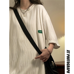 中性风弧形设计短袖T恤男大码情侣男士短袖T恤男DT8765P30控49图片