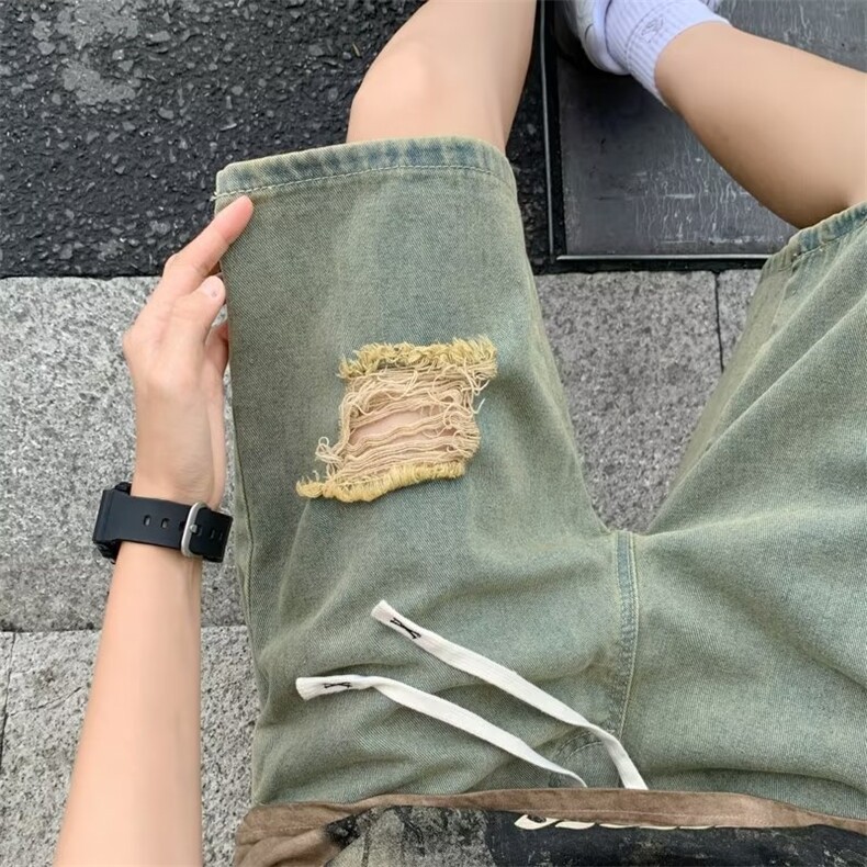 夏季破洞牛仔五分裤男短裤高街复古做旧D759P36,男装牛仔裤,星座1116-2