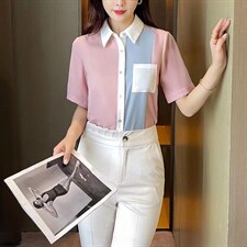 夏季新款现货撞色设计市场轻职业小衫，其它，七米