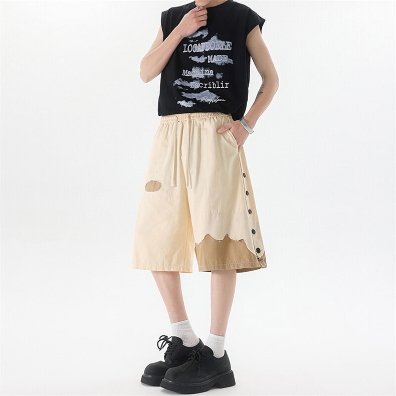 8XL-M 特大码短裤男夏季新款大码vibe破洞拼接高街短裤DK1518P50图片