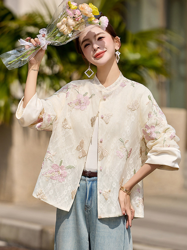 新中式国风刺绣外套女春秋轻奢高级感小个子减龄小香风防晒衣上衣,女装短外套,依如秀(原杭风阁)