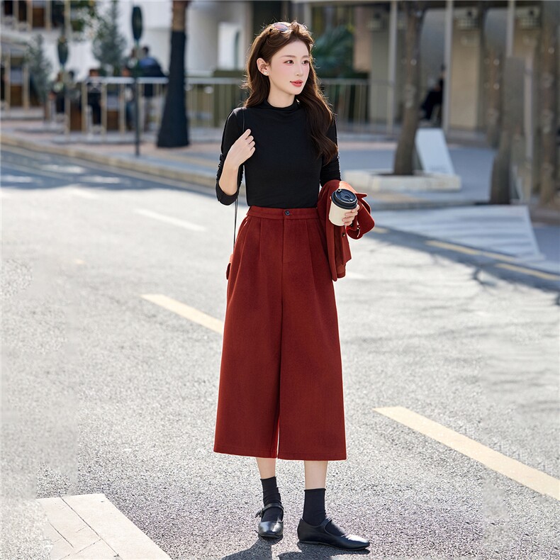 韩系新年红色毛呢马甲半身裙套装女2026春秋设计感独特漂亮一整套,女装套装/套裙,意芙