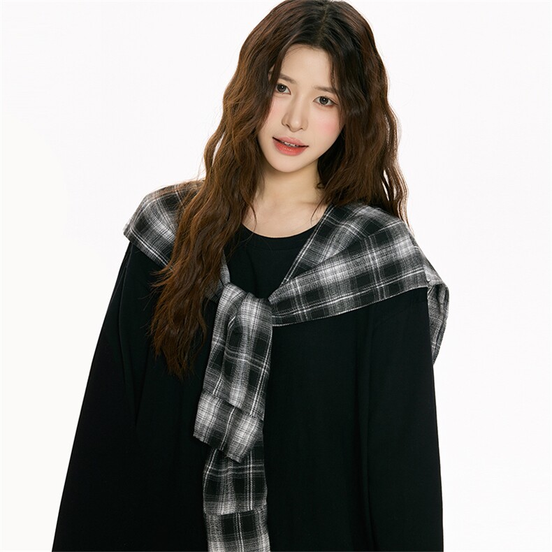 春季美式格子披肩+长袖T恤高街潮牌男女体恤5QZ1129-TP35不，男装T恤，电商A102