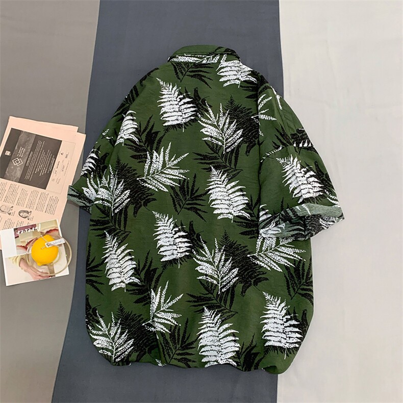 2021夏季新日系大码男港风沙滩情侣休闲短袖印花衬衫C3032-P35,男装衬衫,电商A001